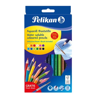 Creioane color solubile in apa hexagonale cu pensula, 12culori, Pelikan