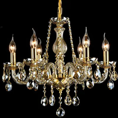 Candelabru Diamant Crystal Brandy,6 becuri dulie E14, 230V,D.53cm, H.48 cm,Auriu