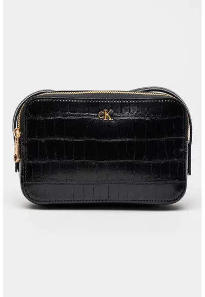 Geanta crossbody de piele ecologica cu model crocodil - Negru