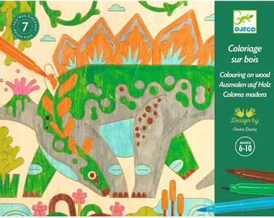 Trusă creativă de colorat pe lemn Djeco - Dinozauri