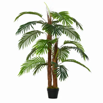Outsunny Palmier Artificial Inaltime 1,2 m Copac Artificial Trunchi Ramuri Lichen Frunze Realiste Ghiveci Inclus | Aosom Romania