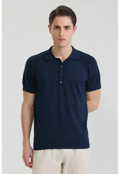 Tricou polo cu maneci raglan - Bleumarin