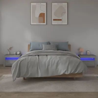 vidaXL Noptiere cu lumini LED, 2 buc., gri sonoma, 60x35x40 cm