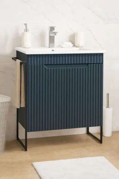 Set Baza front MDF si Lavoar seria 033, cadru metalic, montata, 60 cm, antracit
