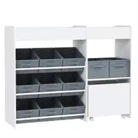 Mobilier AIYAPLAY pentru Jucării pentru Copii cu 11 Coșuri din Țesătură, Dulap și Rafturi, 105x30x80 cm, Alb | Aosom Romania