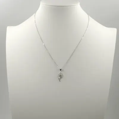 Set colier cu lant din argint 925 si pandant lalea cu sidef alb si pietre fine din cubic zirconia