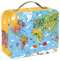 Set de puzzle-uri intr-o valiza Janod - Harta lumii, 300 de piese