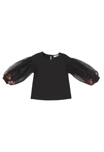 Bluza eleganta cu maneca lunga si Tull - - Good Day - Negru - pentru fetite - Negru