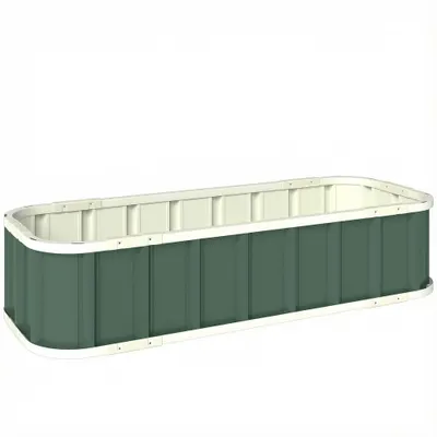 Outsunny Pat ridicat din oțel, recipient de plantare cu încuietori click, margine pliată 136 x 52 x 31 cm Verde deschis | Aosom Romania