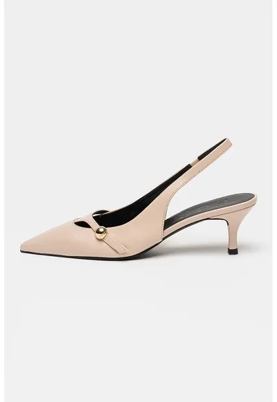 Pantofi slingback din piele cu toc kitten - Piersica