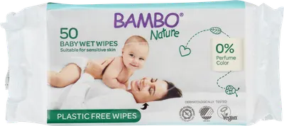 Servetele umede ecologice fara plastic, 50 bucati, Bambo Nature