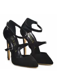 Pantofi Stiletto cu toc subtire Dora - piele naturala intoarsa - negri