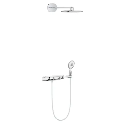 Sistem de dus cu termostat Grohe SmartControl 360, incastrat, 2 functii, anti-calcar, para dus inclusa, crom/alb