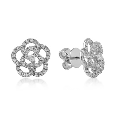 Cercei floare din aur alb cu diamante de 0.34ct