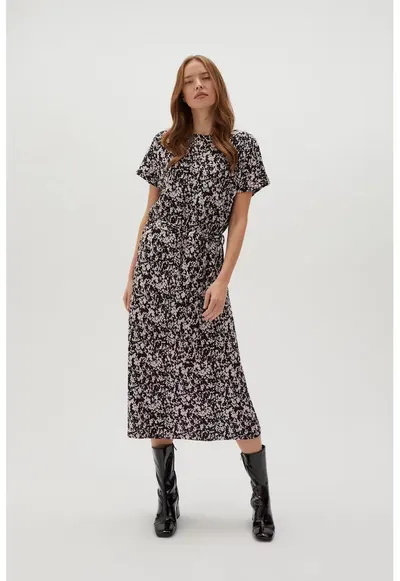 Rochie midi neagra cu model pentru femei - Negru