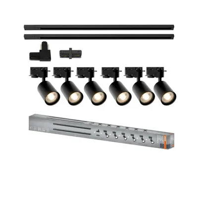 Sistem complet TRACKLIGHT OSRAM Elemental cu 6 proiectoare cu soclu GU10 si 2 sine monofazate de 1 metru, 1 conector liniar, 1 c