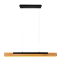 Lustră negru-mat LED cu abajur din lemn Kerala – Trio