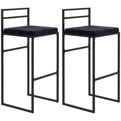 HOMCOM Lot de 2 taburete de bar taburete înalte pernă de șezut din catifea suport pentru picioare înălțime 74 cm negru | Aosom Romania