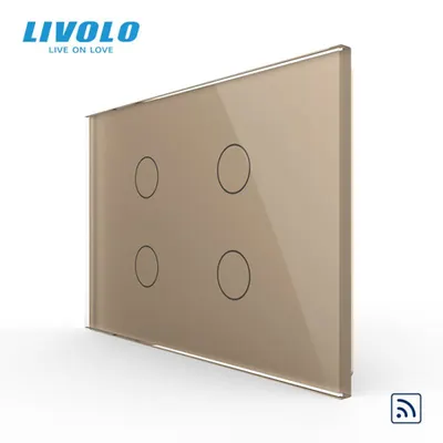 Intrerupator cvadruplu, standard italian, control telecomanda RF, cu panou sticla, 3M Auriu