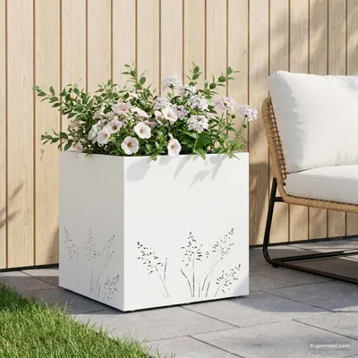 vidaXL Vază pentru Grădină Alb 50 x 50 x 49 cm Oțel laminat la rece