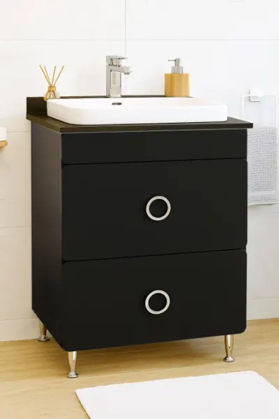Set Baza front MDF si Lavoar seria 680, cu sertare, montat, 60 cm, negru