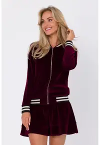 Bluza din catifea cu mansete decorative - - Visiniu
