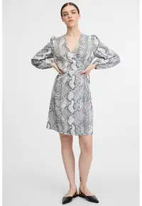 Rochie cambrata cu decolteu in V si model - Alb/Gri inchis