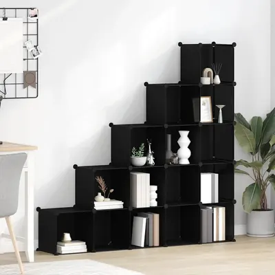 vidaXL Organizator cub de depozitare, 15 cuburi, negru, PP