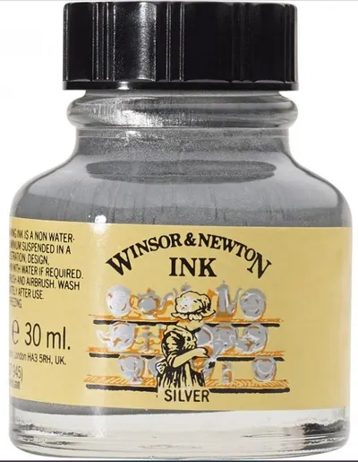 Cerneală de caligrafie Winsor & Newton - Argintiu, 30 ml