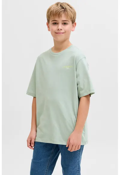 Tricou din bumbac cu imprimeu text - Verde pal
