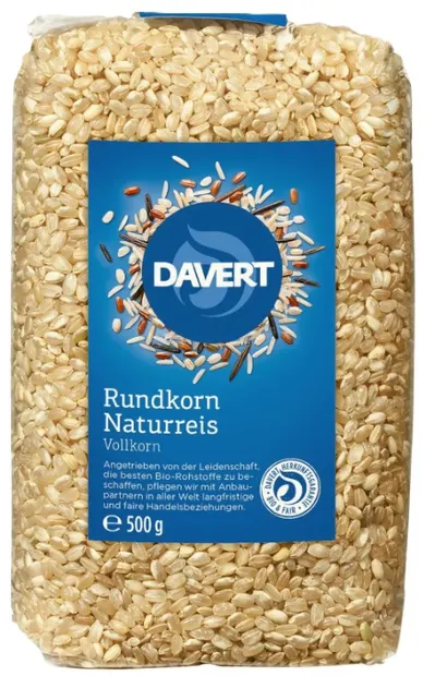 Orez natural organic, rotund, 500 g, Davert