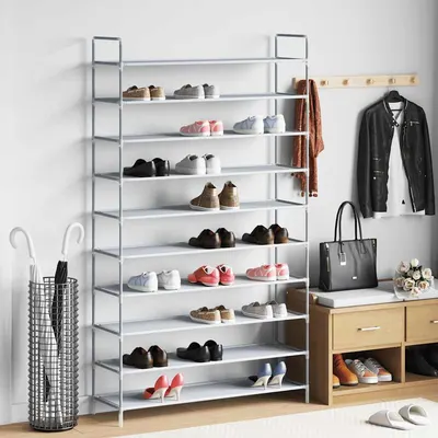 vidaXL Raft încălțăminte 10 etajere, metal și textil nețesut, argintiu