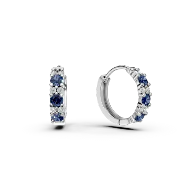 Cercei creole din aur alb cu safire de 0.4ct si diamante de 0.09ct