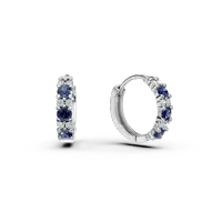 Cercei creole din aur alb cu safire de 0.4ct si diamante de 0.09ct