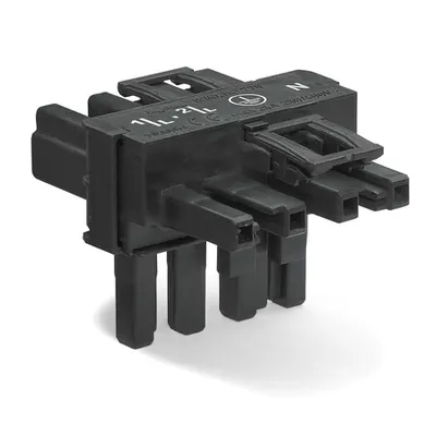 T-distribution connector; 4-pole; Cod. A; 1 input; 2 outputs; 2 locking levers; white