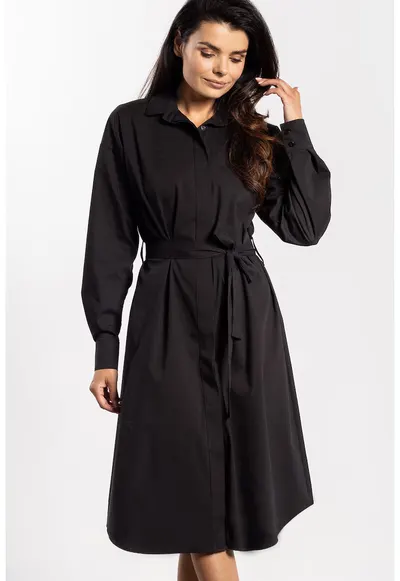 Rochie camasa midi - A736 - negru - nylon|spandex
