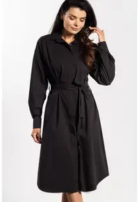 Rochie camasa midi - A736 - negru - nylon|spandex