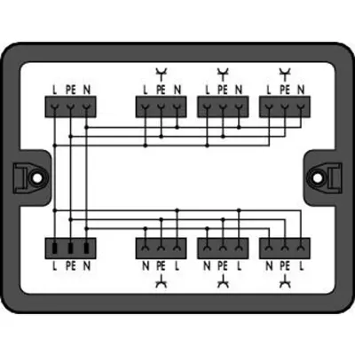 Distribution box; Single-phase current (230 V); 1 input; 7 outputs; Cod. A; MIDI; black
