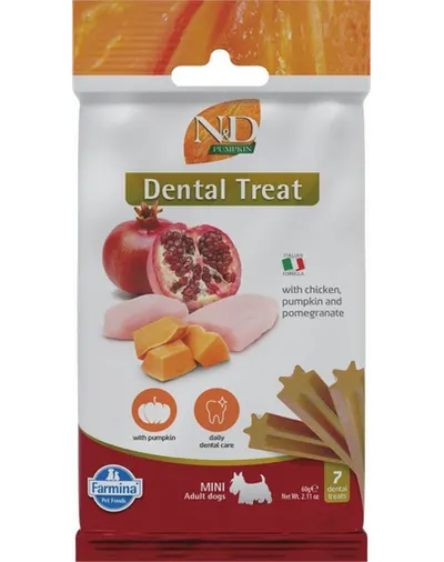 FARMINA N&D Pumpkin Dental Treat Chicken Pomegranate Mini 60 g baton dentar pentru caini de talie mica, pui si dovleac