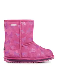 Cizme impermeabile scurte de piele intoarsa - fara inchidere Rainbow-Unicorn - Roz fandango/Roz
