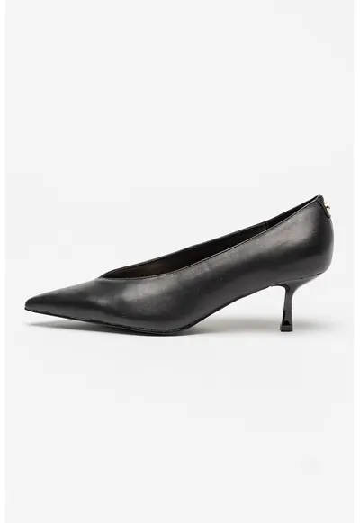 Pantofi de piele cu varf ascutit si toc stiletto - Negru