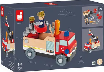 Jucarie pentru copii Janod - Asambleaza un camion de pompieri, DIY