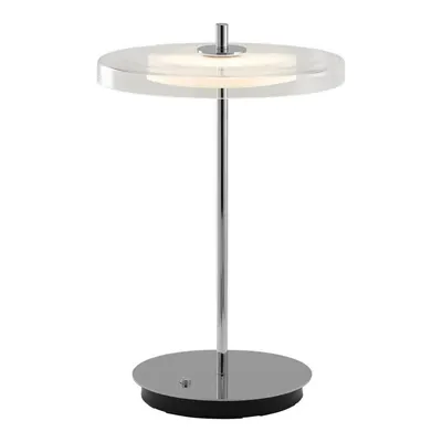 Veioză argintie LED cu port USB din oțel cu abajur din sticlă (înălțime 31 cm) Asteria Move – UMAGE