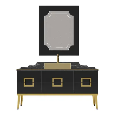 Set mobilier baie Pierre Cardin Mercury 3 piese 150 cm negru-auriu