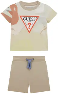 Set de 2 piese Guess - Tricou cu pantaloni fără buzunare, bej, 12 luni
