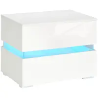 Noptieră cu LED HOMCOM | 2 Sertare cu Luciu | LED-uri RGB cu 16 Culori și 4 Moduri | Telecomandă | Alb | Aosom Romania