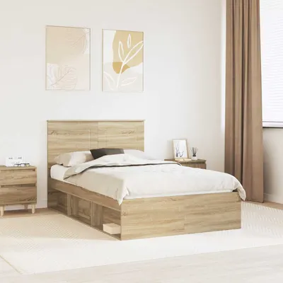 vidaXL Cadru de pat cu headboard Sonoma 120 x 200 cm Lemn de pin masiv