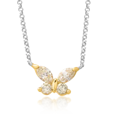 Lant cu pandantiv fluture din aur alb-galben cu diamante galbene de 0.58ct
