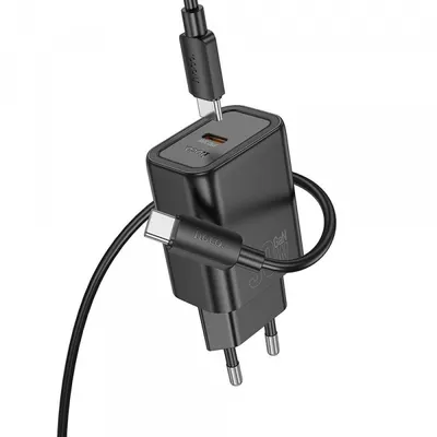 Incarcator Retea Cu Cablu USB-C HOCO N62, 30W, 3A, 1 x USB-C, Negru