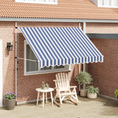 vidaXL Copertină retractabilă manual, dungi albastru și alb, 300 cm